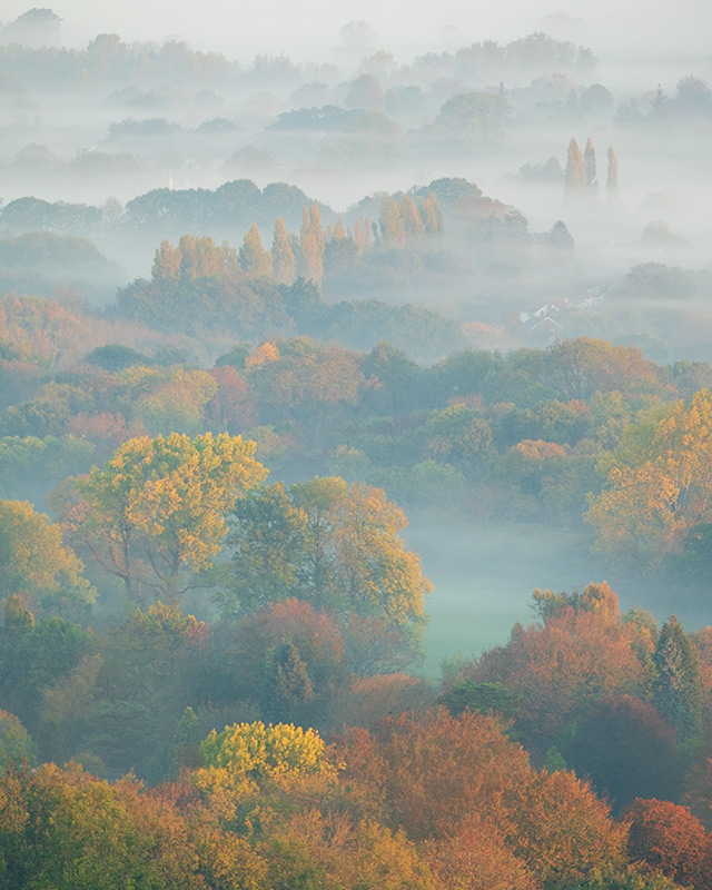 Autumn landscape photography misty view