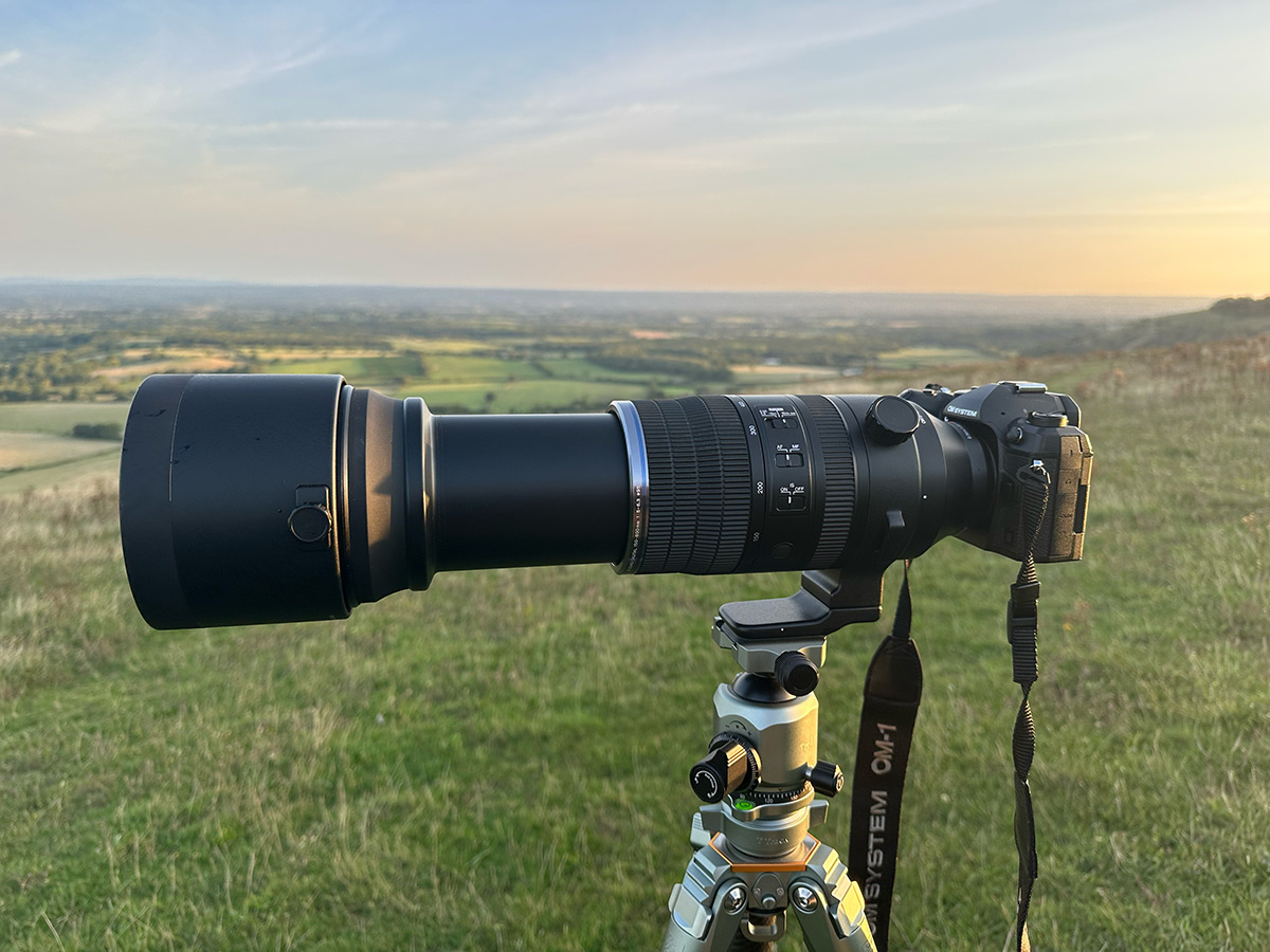 Lens tripod mounted and fully extended