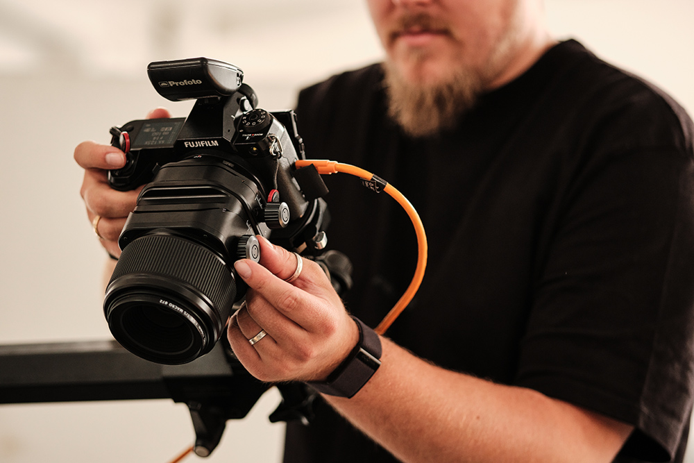 New Fujifilm 110mm Tilt Shift macro lens in commercial studio