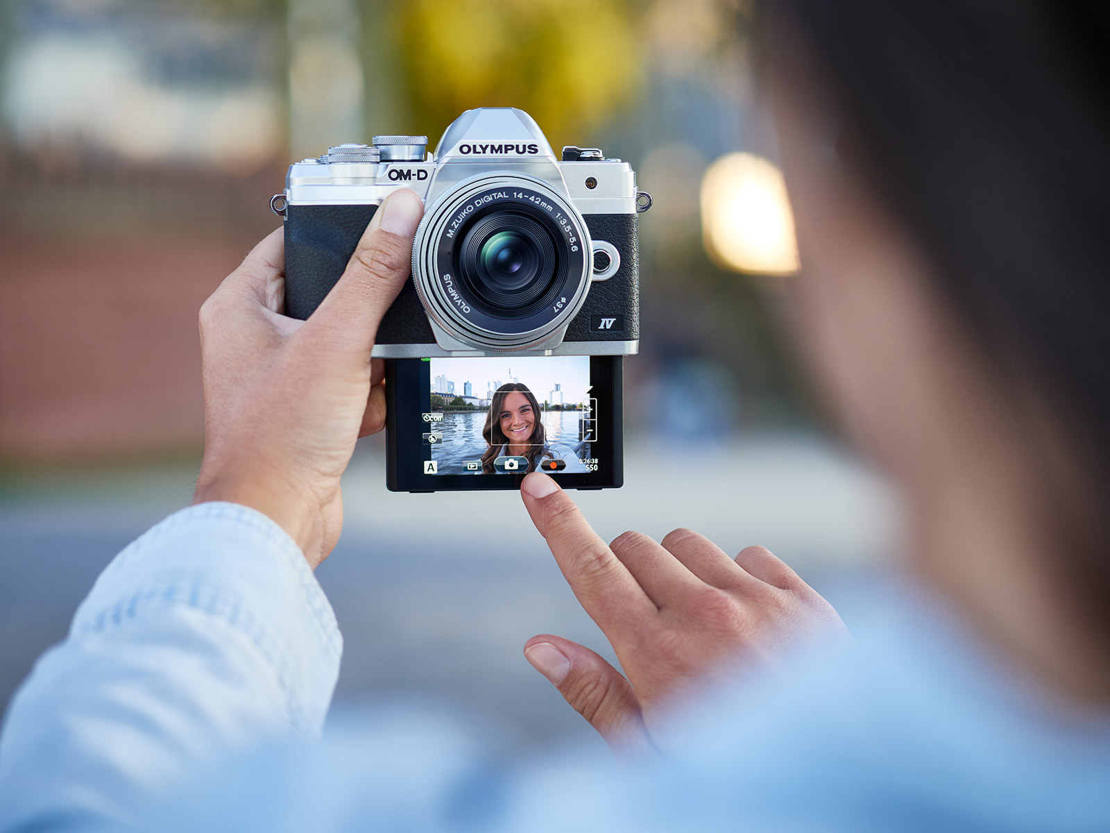 OM-D E-M10 mark IV with new easy to use touchscreen flip down LCD screen for selfies