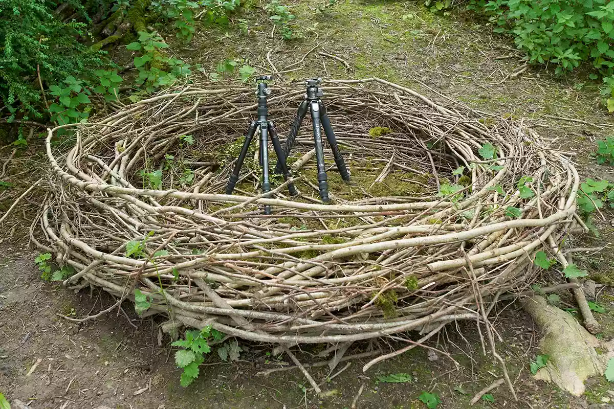 Two Benro tripods in a basket