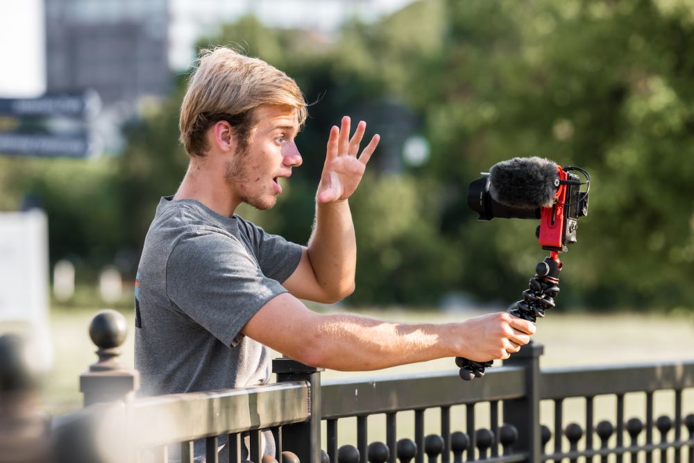 Man talking to camera