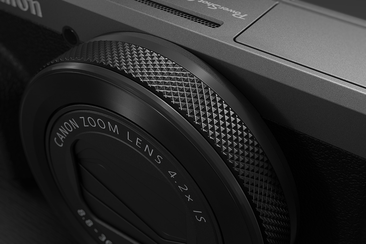 Closeup of the knurled finish ring