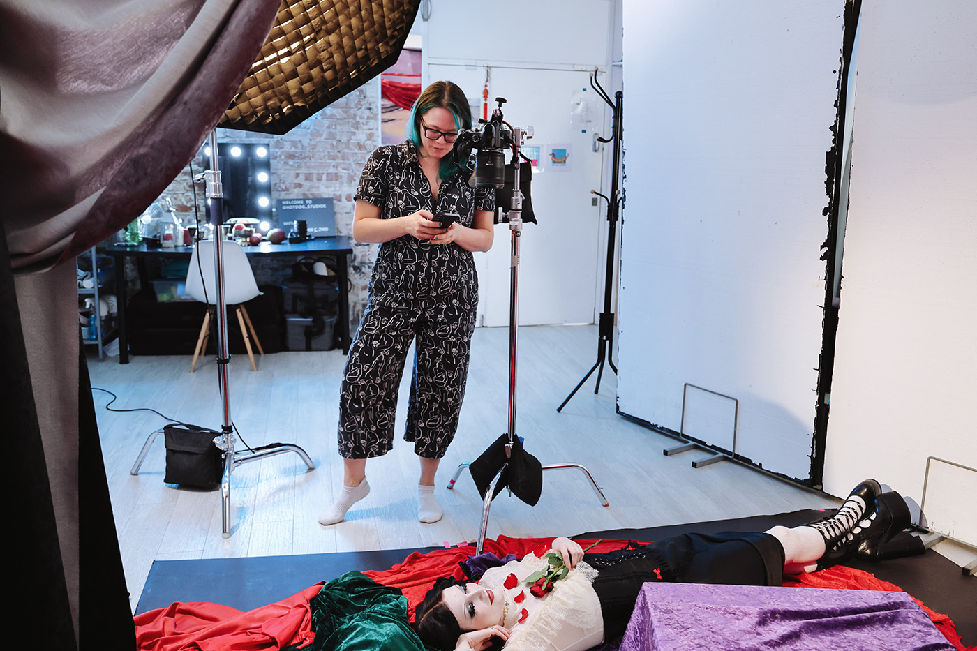 In the studio with the camera mounted for portraits