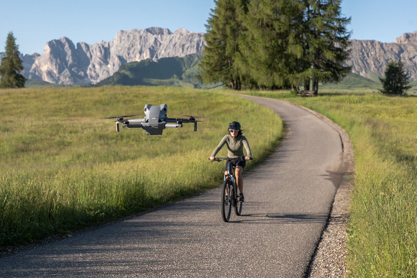 The latest drones include subject tracking even while cycling