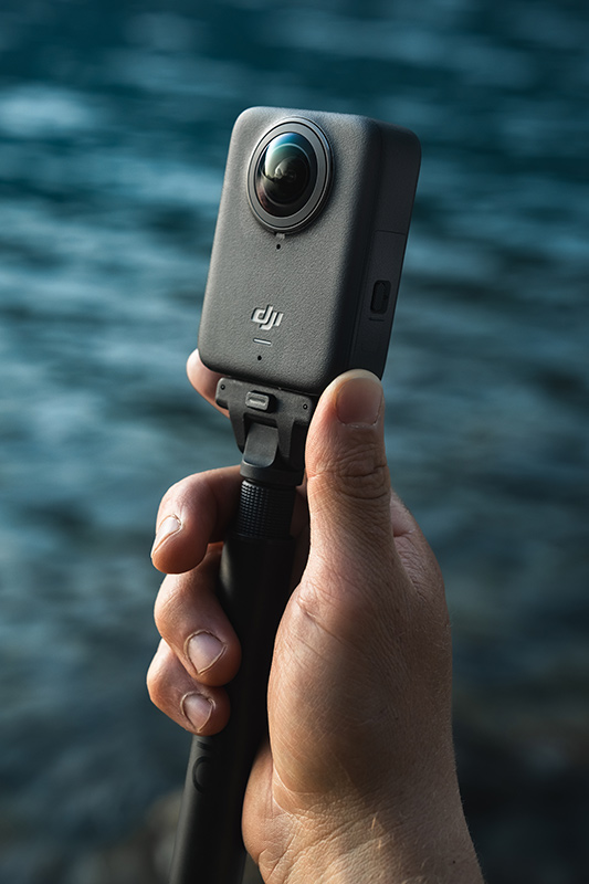 Close-up of the new action camera with 360 video