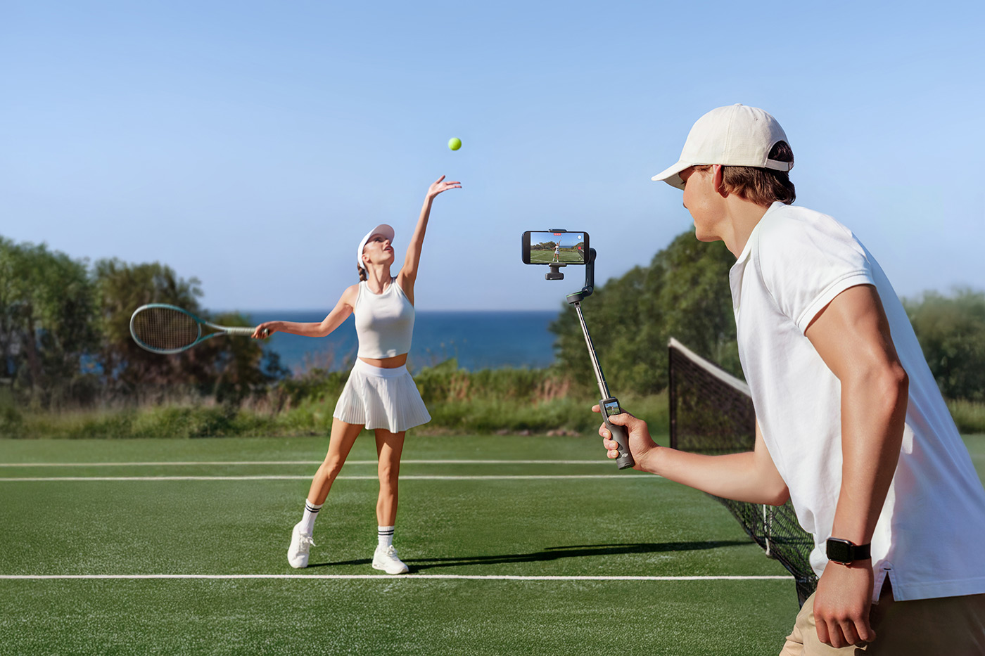 Using the extension rod for tennis recording