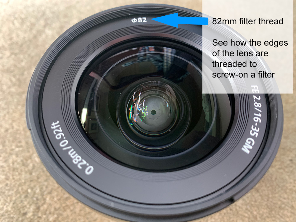 Front lens showing filter diameter and thread