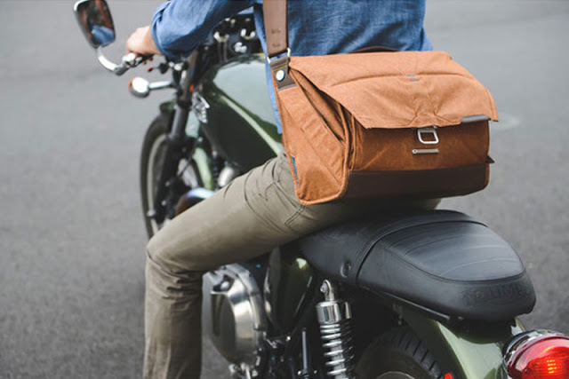 Motorbike with camera messenger bag - a classic