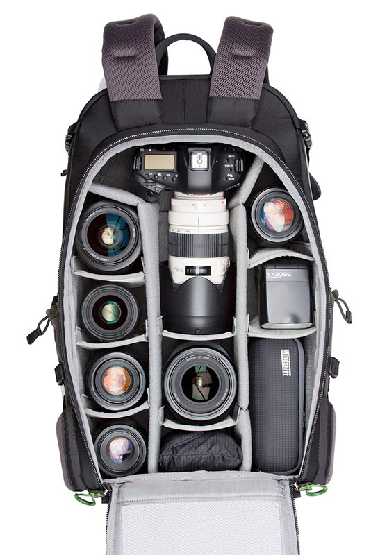 Expertly packed MindShift Gear bag with heaps of equipment
