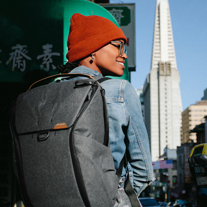 Walking the streets of NY city with backpack