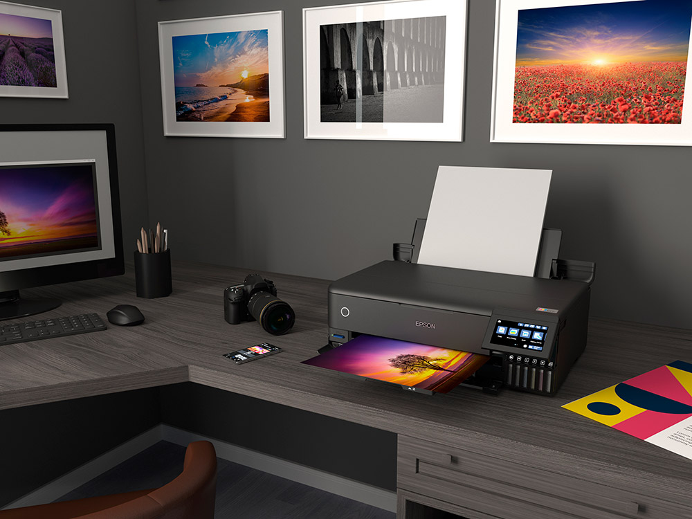 Epson home studio printer with photos on walls