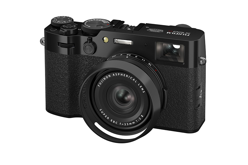 Black camera with oiptional lens hood