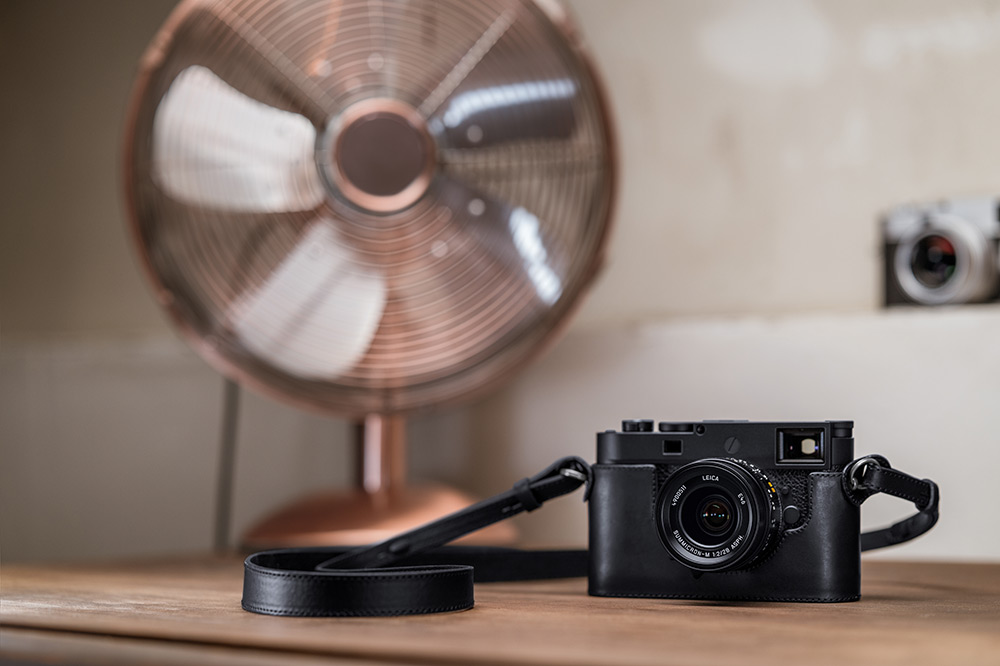 Black Leica M11-P camera with case and strap