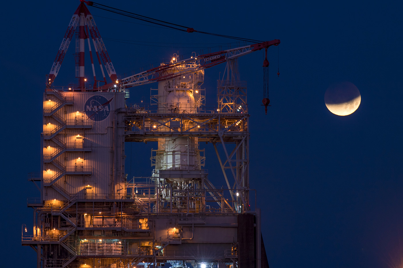 Lunar Eclipse Over A-1 Test Stand ©NASA 2018.
