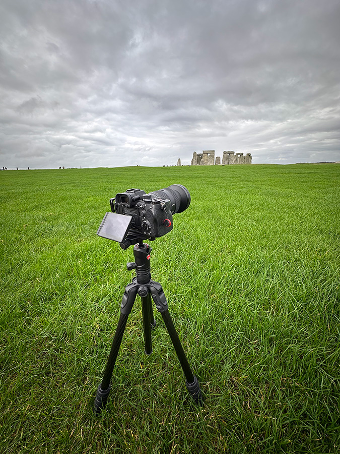 Shooting low with the Manfrotto photo tripod at Stone Henge