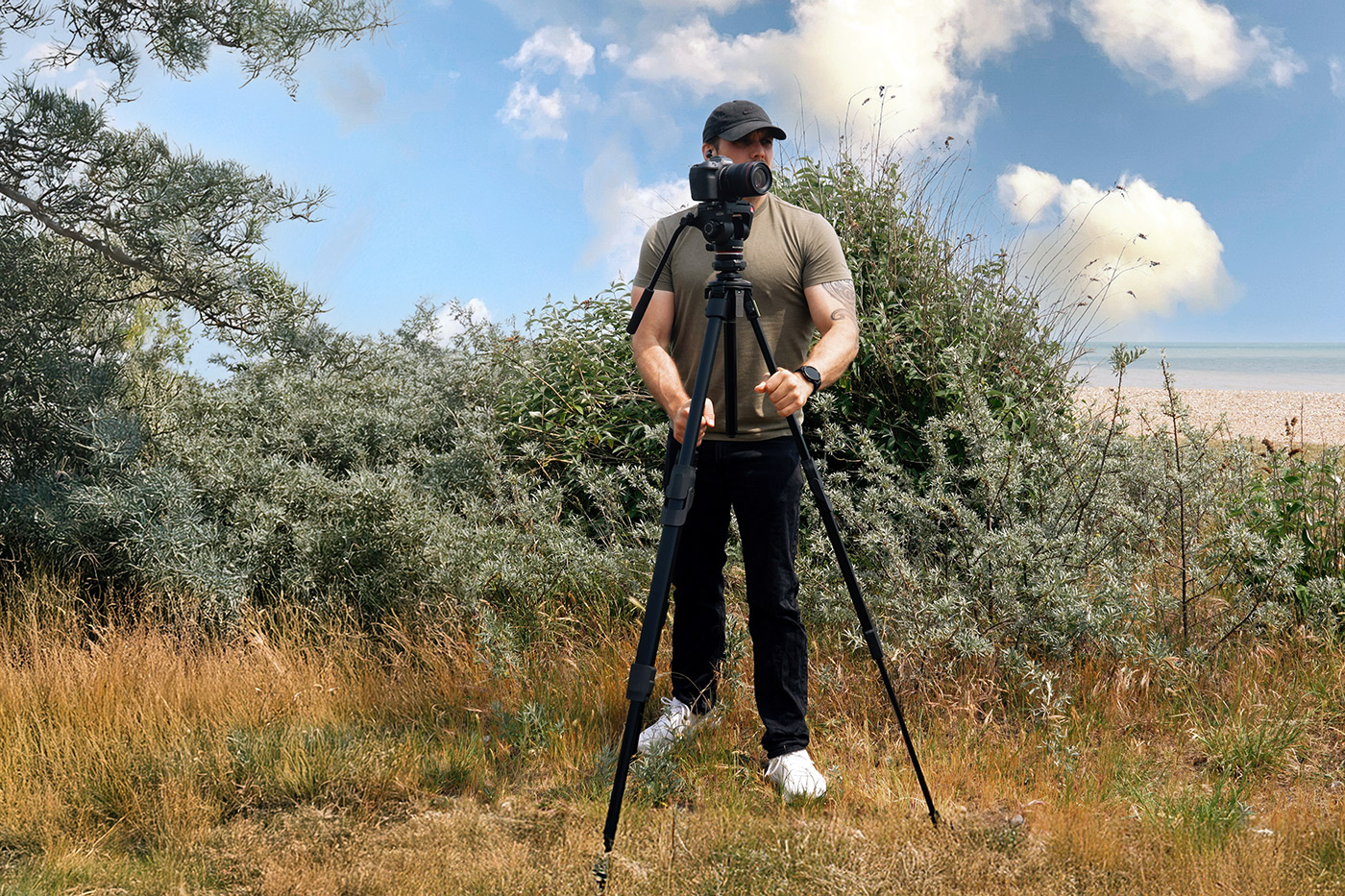 Gareth recording with the new tripod on location