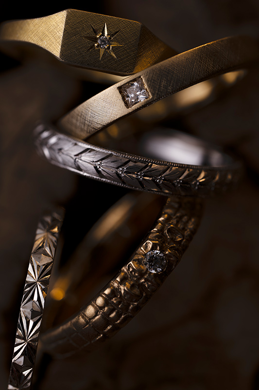 Close-up shot of wedding bands with beautiful details