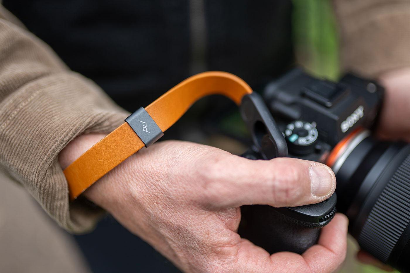 Closeup of the styling and metal hardware