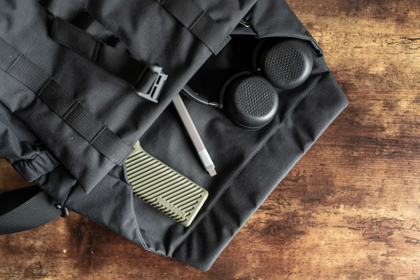 Card reader and case peeking out of my camera bag