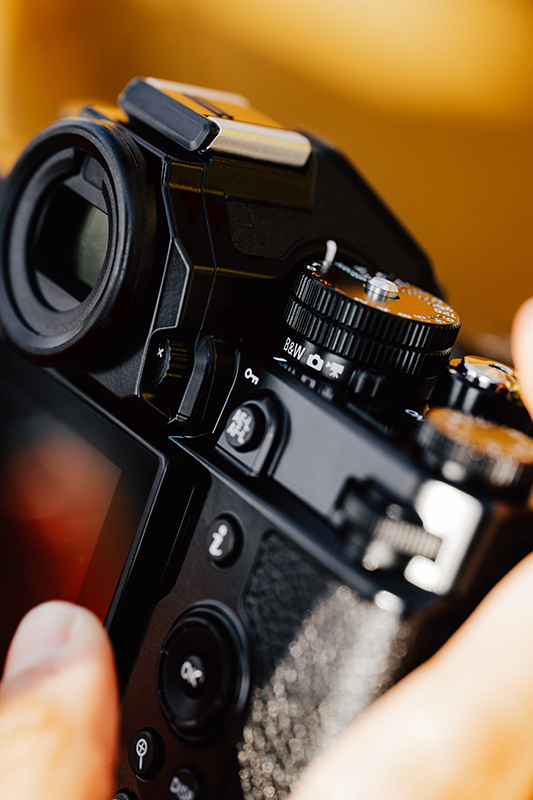 Close-up of camera control buttons on rear of body
