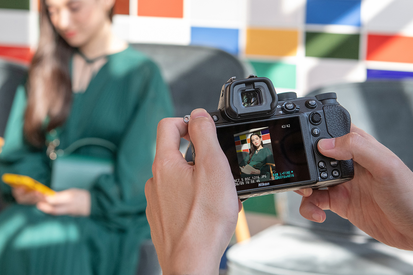 Reviewing image to check focus on rear LCD screen