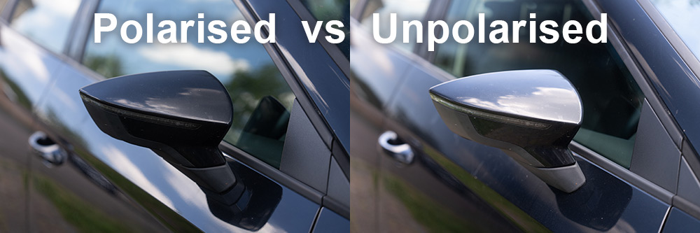 Car door mirror polarised vs unpolarised with the Everyday filter