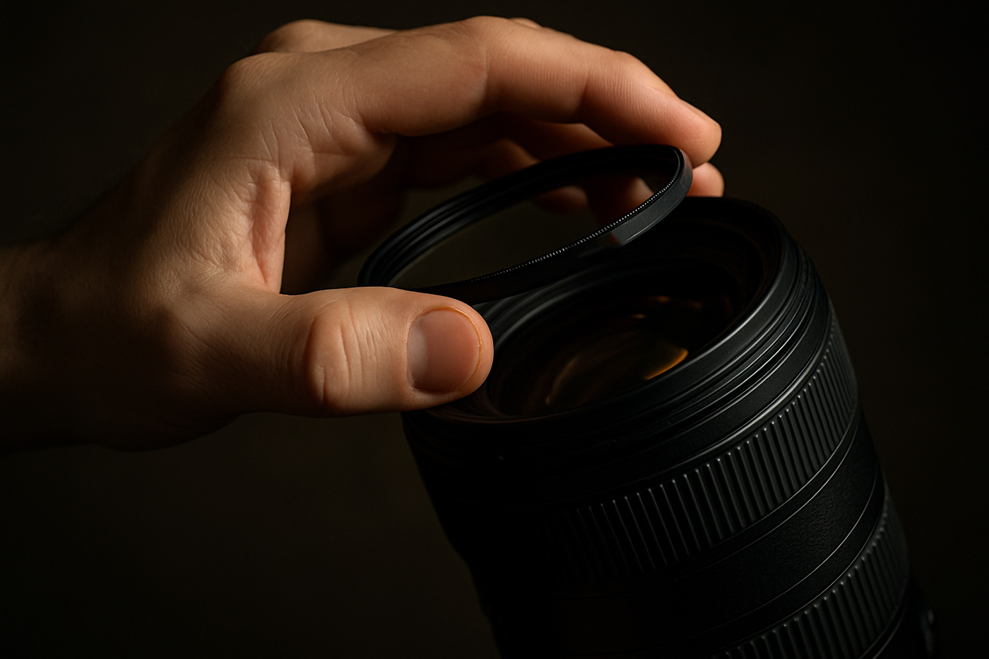 Twisting a UV lens filter into place