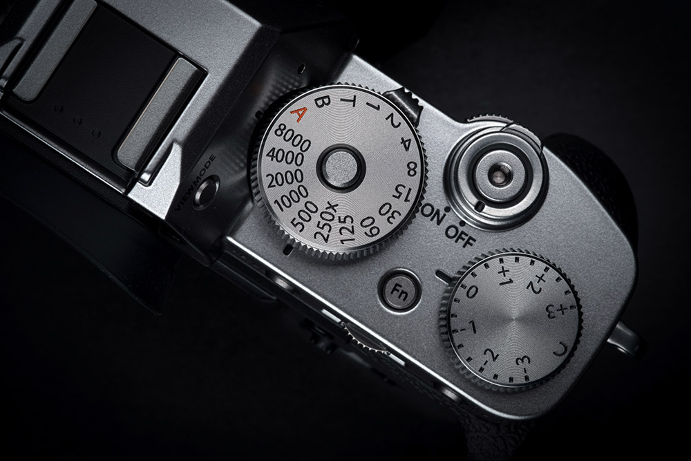 X-T3 close-up of metal body with exposure compensation dial