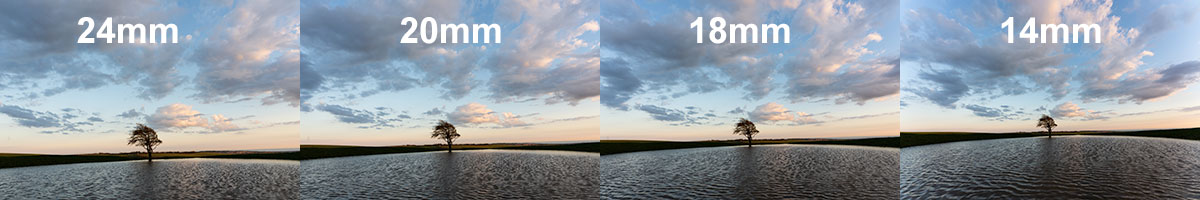 Four of the most popular focal widths showing the same scene