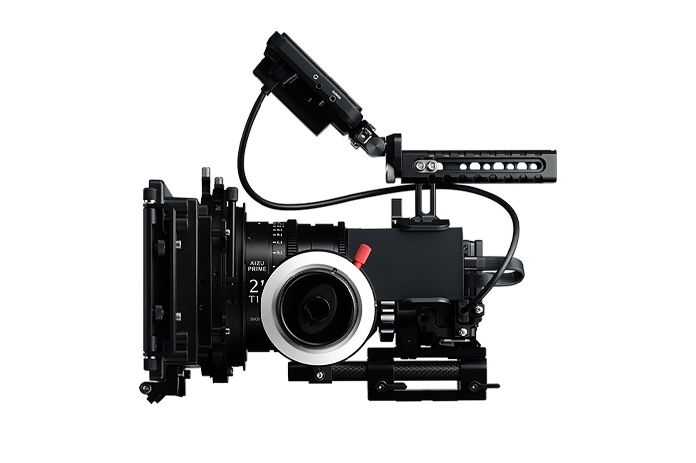 igged up for cinema with Aizu Prime lens, handle and monitor