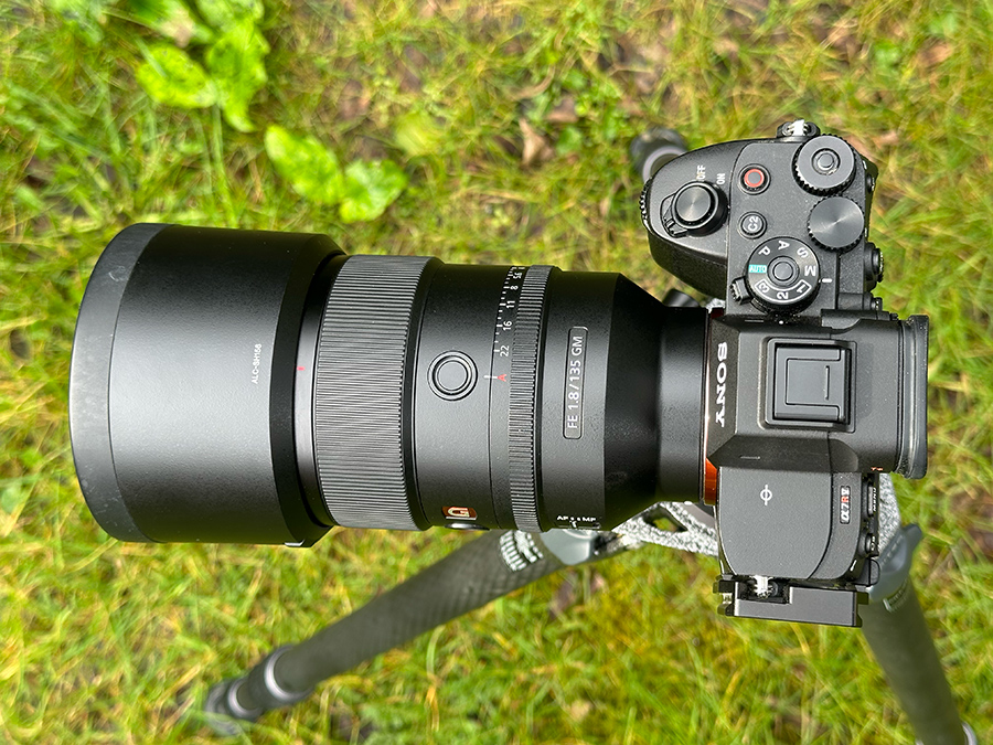 Sony FE 135mm f/1.8 GM Lens attached to Sony A7R V camera body