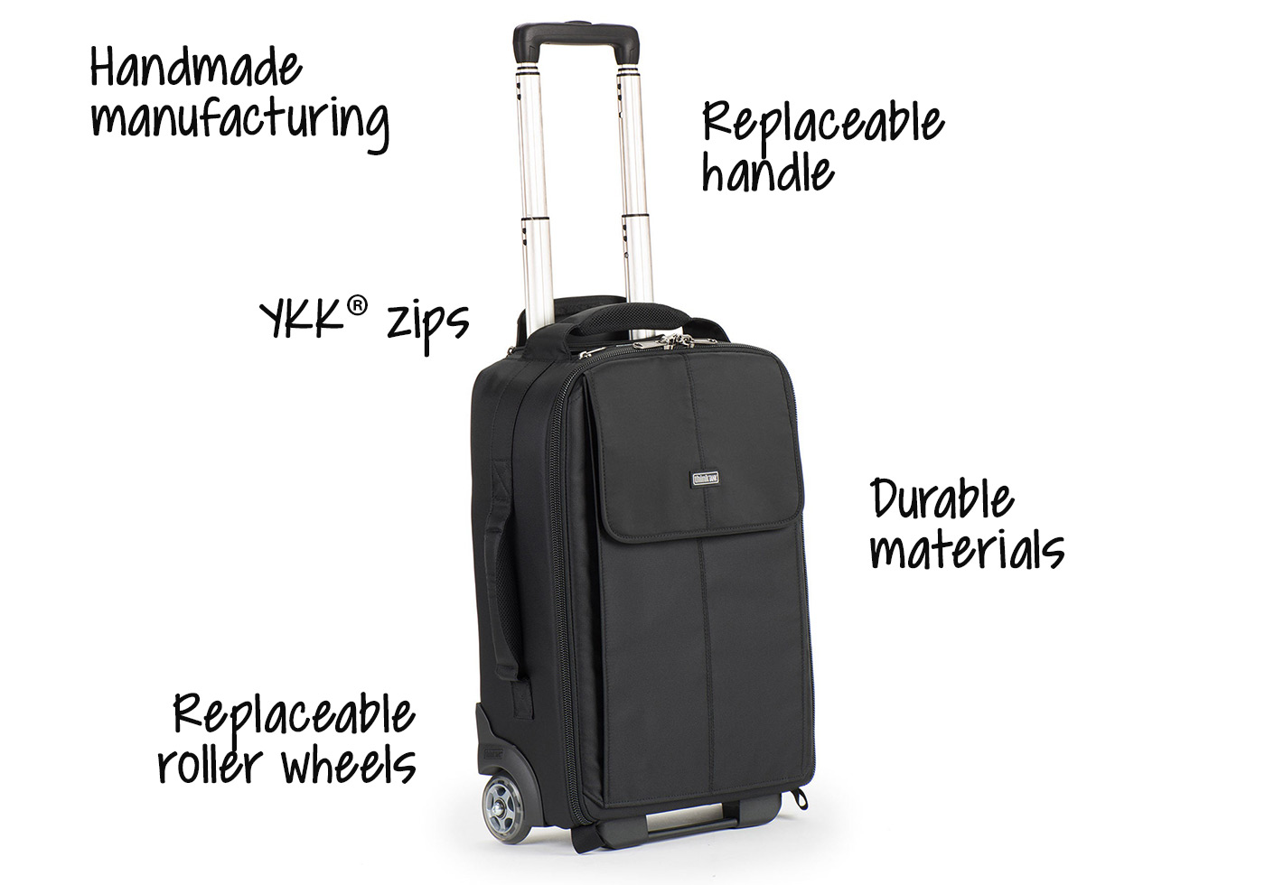 Image with Think Tank roller bag highlighting different components