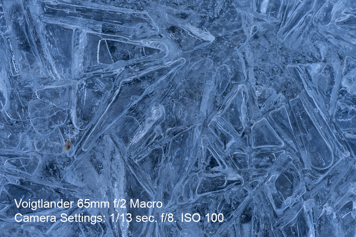 Image of ice crystals captured with the Voigtlander 65mm lens for Sony E