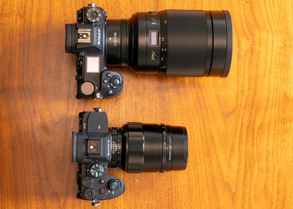 The size of the Nikon Noct lens compared to the Voigtlander 65mm