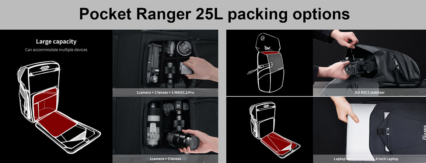 Versatile packing options in the 20L version of the backpack