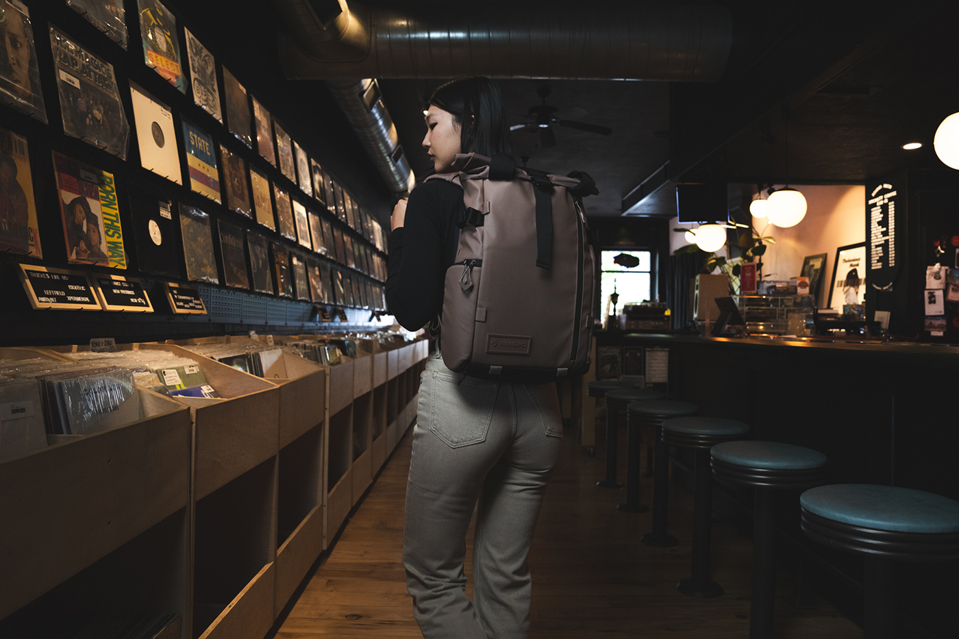 Inside shop with the new clay colour bag