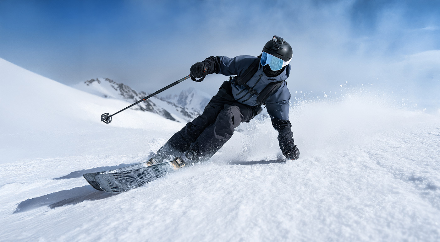 Skiing with Action 6 on helmet mount