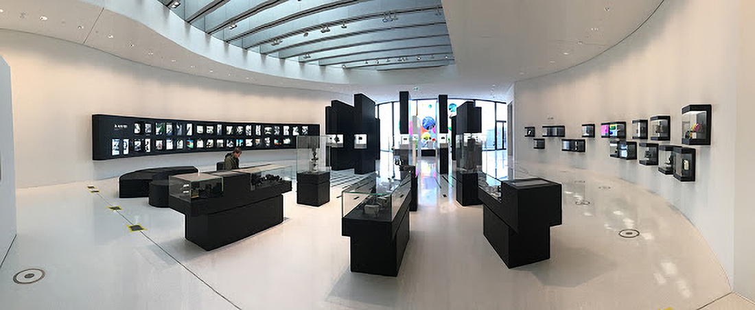 Leica factory photo showing years of innovation in a distplay