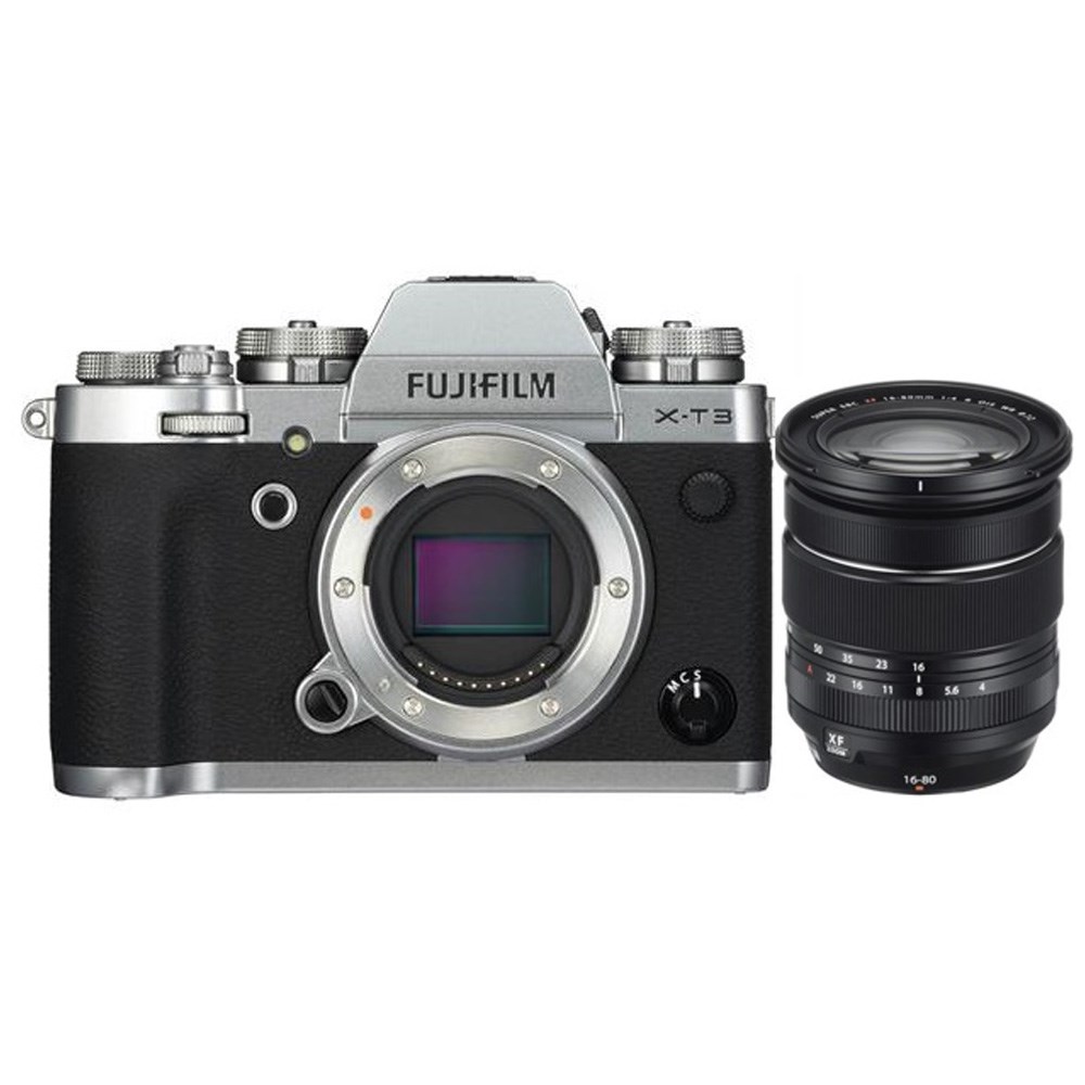  Fujifilm X T3  16 80 lens Silver Body Black lens Open Box 