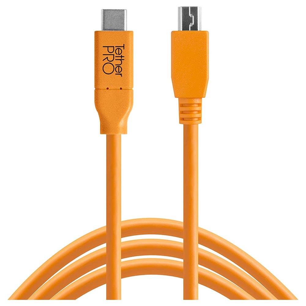 Tether Tools TetherPro USB-C to 2.0 Mini-B 5-Pin 15’ (4.6m) High-Visibility Orange