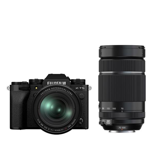 Fujifilm X-T5 with 16-80mm and 70-300mm Twin Lens Kit Black