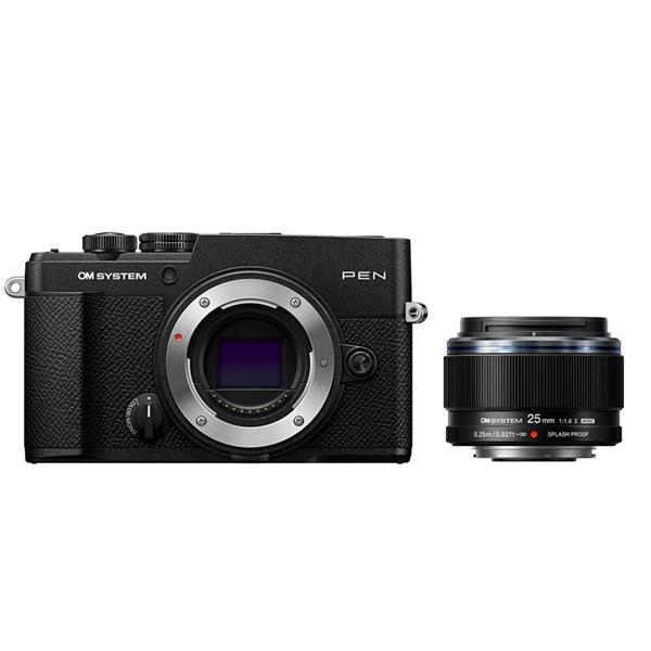 OM System PEN Black Camera with 25mm F1.8 II Lens Kit