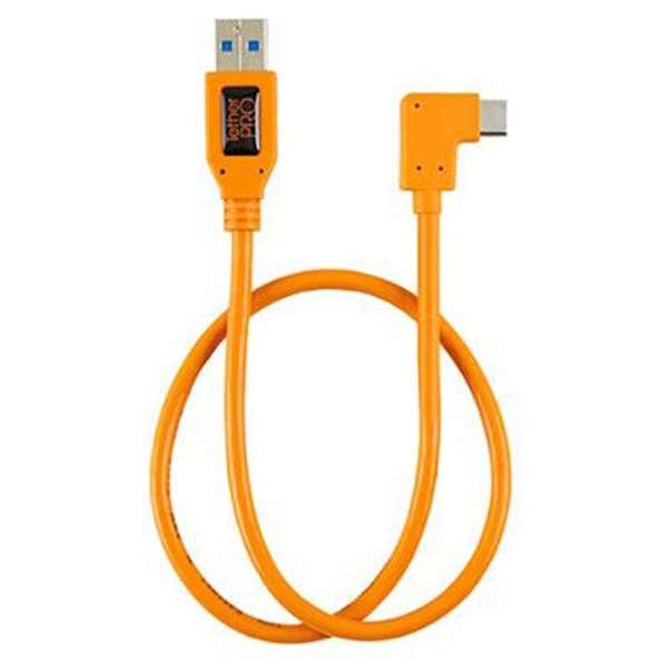 TetherPro USB 3.0 to USB-C Right Angle Adapter Pigtail Cable 20 (50cm) High-Visibilty Orange