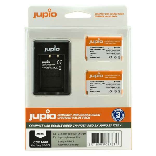 Jupio Value Pack 2x Battery NP-BX1 + Compact USB Double-Sided Charger