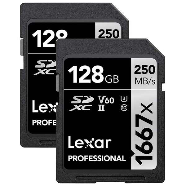 Lexar 128GB Professional 1667x UHS-II V60 SDXC Card Twin Pack