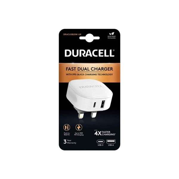 Duracell Dual Fast Wall Charger USB Type A and C