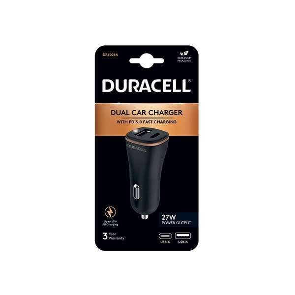 Duracell Dual Car Charger USB Type A and C