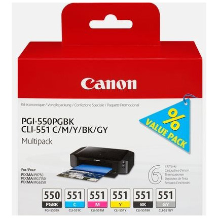 Canon PGI-550/CLI-551 PGBK/C/M/Y/BK/GY 6