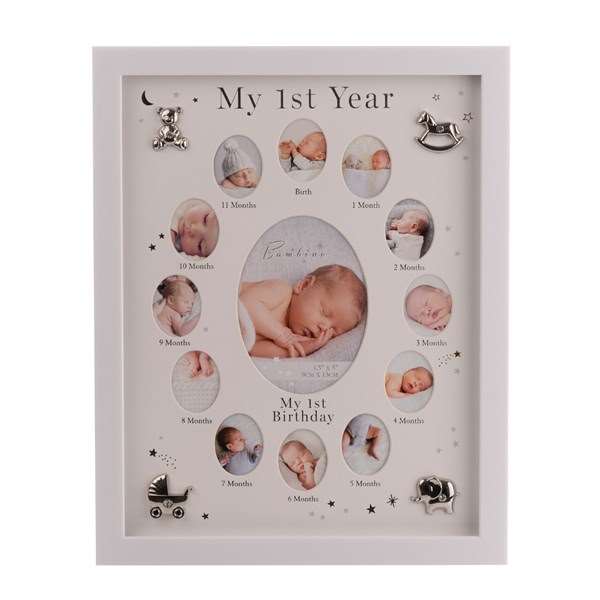 Bambino Multi Aperture First Year Frame With Silver Icons
